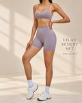 Front view of Lilac Sculpt Set in Lilac Haze with slim-strapped top and high-waisted shorts