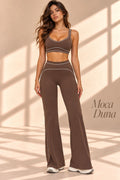 Moca Duna mocha crop top and wide-leg pants set with light contrast piping
